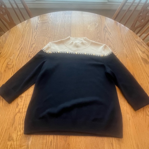 St. John Sweaters - St John Sport Black Ivory Mock Turtleneck Wool Blend Sweater M Santana Knit